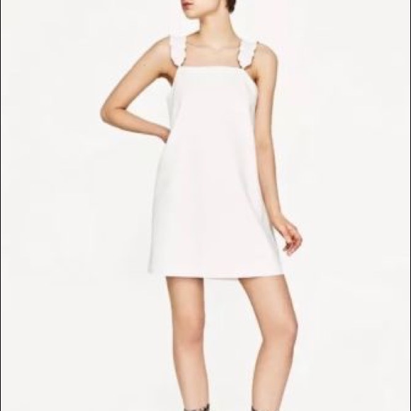 NWT Zara Off White Faux Leather Ruffle Strap Dress - Picture 4 of 8